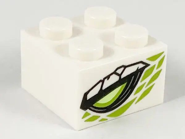 White Brick 2 x 2 with Lime and Yellowish Green Dragon Eye, Lime Scales Pattern on Two Sides
