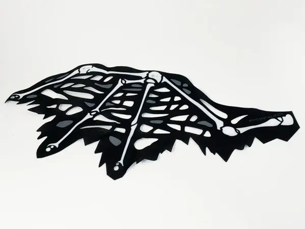 White Cloth Wing Dragon Left, Tattered with Bones, Black Skin, and Dark Bluish Gray Spots Pattern