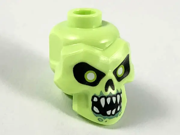Yellowish Green Minifigure, Head, Modified Skull with Black Eyes, Nose, Mouth, White Pupils, Teeth a