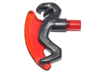 Pearl Dark Gray Minifigure, Weapon Axe Head with Snake and Trans-Red Curved Blade Pattern