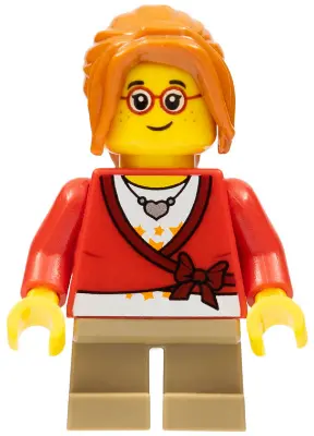 Child - Girl, Sweater Cropped with Bow, Heart Necklace, Dark Tan Short Legs, Dark Orange Ponytail Lo