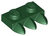 Dark Green Plate, Modified 1 x 2 with 3 Teeth
