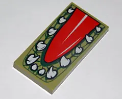 Olive Green Tile 2 x 4 with Red Tongue and Crocodile Teeth Pattern