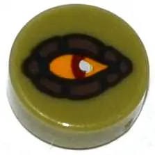 Olive Green Tile, Round 1 x 1 with Eye Crocodile Pattern