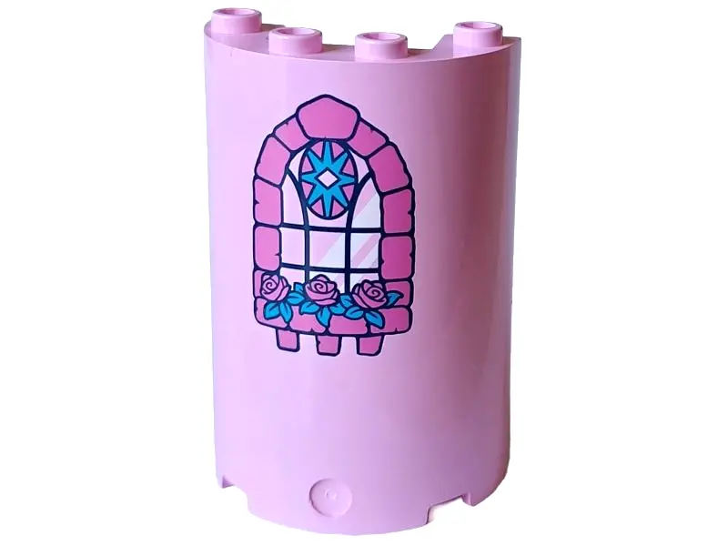 Bright Pink Cylinder Half 2 x 4 x 5 with 1 x 2 Cutout with Dark Pink Bricks and Flowers, Dark Azure 