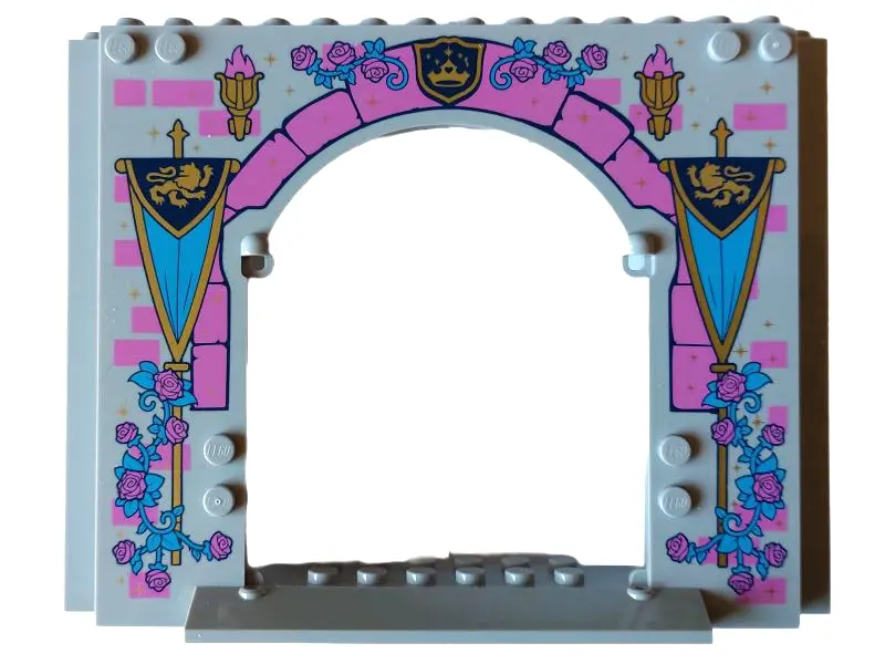 Light Bluish Gray Panel 4 x 16 x 10 with Dark Pink Bricks, Roses and Flames, Torches, Dark Azure Vin