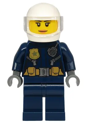 Police - City Motorcyclist Female, Leather Jacket with Gold Badge and Utility Belt, White Helmet, Tr