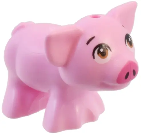 Bright Pink Pig, Friends Style with Black Eyebrows, Medium Nougat Eyes, and Dark Pink Nose Pattern (