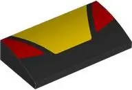 Black Slope, Curved 2 x 4 x 2/3 with Bottom Tubes with Yellow Trapezoid in Center and Red Triangular