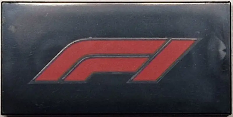 Black Tile 2 x 4 with Formula 1 Logo Stylized Red 'F1' Pattern