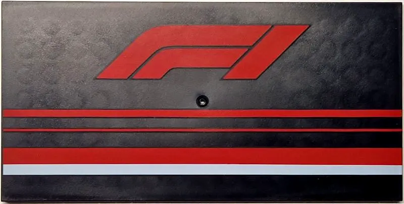 Black Tile 8 x 16 with Bottom Tubes, Textured Surface with Formula 1 Logo Stylized 'F1', Red and Whi