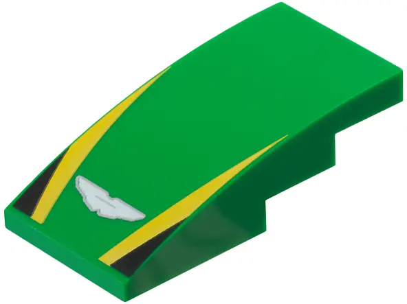 Green Slope, Curved 4 x 2 with Silver and White Aston Martin Logo, Yellow Stripes, Black Triangles P