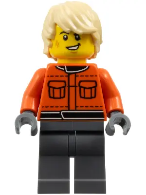 Formula 1 Race Crew Member - Male, Reddish Orange Racing Suit with Pockets, Dark Bluish Gray Legs, T