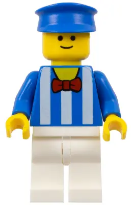 Palace Cinema Employee - Blue Shirt with White Stripes and Red Bow Tie, White Legs, Blue Police Hat,