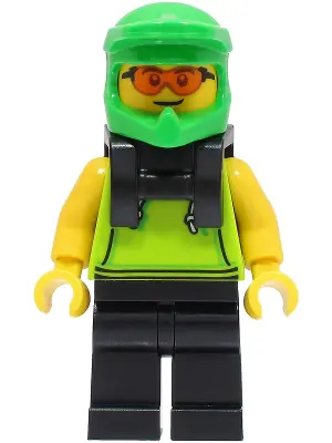 Food Delivery Cyclist - Male, Lime Hoodie, Black Legs, Bright Green Helmet, Neck Bracket, Safety Gla