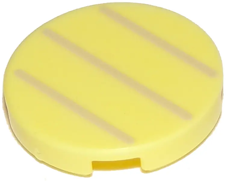 Light Yellow Tile, Round 2 x 2 with Bottom Stud Holder with 3 Tan Lines Pattern (Super Mario Boomera