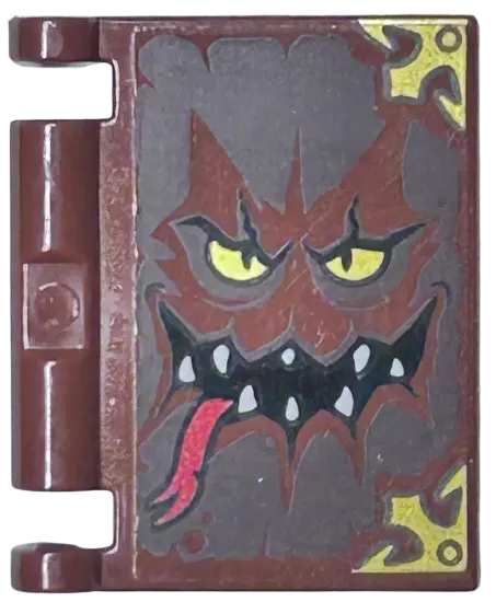 Reddish Brown Minifigure, Utensil Book Cover with Gold Eyes and Corners, Black Mouth with Sharp Whit