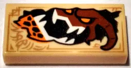 Tan Tile 1 x 2 with Dark Tan Markings and Reddish Brown Monster Head with White Sharp Teeth and Oran