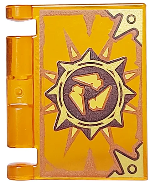 Trans-Orange Minifigure, Utensil Book Cover with Gold Circle with Spikes, Bone Shards, Dark Orange H