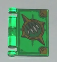 Trans-Green Minifigure, Utensil Book Cover with Gold Circle with Spikes, White Claws, Green Highligh