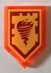 Trans-Neon Orange Tile, Modified 2 x 3 Pentagonal with Nexo Power Shield Pattern - Fire Tornado