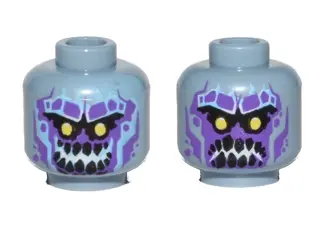 Sand Blue Minifigure, Head Dual Sided Alien with Yellow Eyes, Dark Purple Rock Teeth, Smile / Angry 