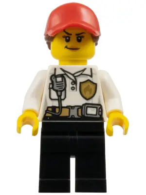 Fire - Female, White Shirt with Fire Logo Badge and Belt, Black Legs, Red Cap with Ponytail, Smirk, 
