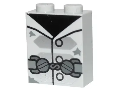 Light Bluish Gray Brick 1 x 2 x 2 with Inside Stud Holder with Jacket with Buttons and Silver Shapes