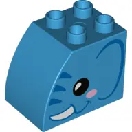 Dark Azure Duplo, Brick 2 x 3 x 2 Slope Curved with Black Eye, Bright Pink Cheek, White Tusk, and Bl