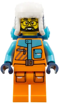 Explorer - Male, Orange and Medium Azure Jacket, Dark Blue Ushanka Hat, Black Beard, Glasses, Back P