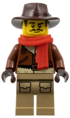 Explorer - Male, Reddish Brown Fedora and Coat, Dark Tan Legs, Red Scarf (Johnny Thunder)