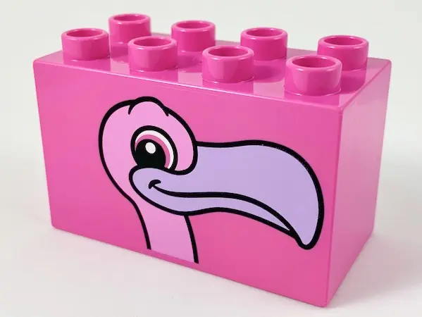 Dark Pink Duplo, Brick 2 x 4 x 2 with Flamingo Head Pattern