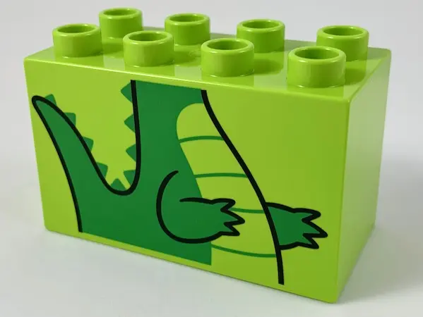 Lime Duplo, Brick 2 x 4 x 2 with Alligator / Crocodile Body and Tail Pattern