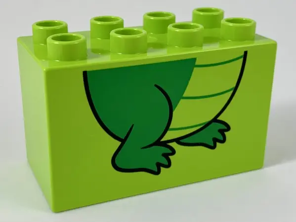 Lime Duplo, Brick 2 x 4 x 2 with Alligator / Crocodile Feet Pattern