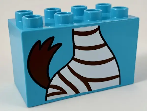 Medium Azure Duplo, Brick 2 x 4 x 2 with Zebra Body and Tail Pattern
