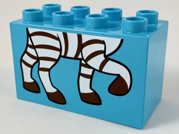 Medium Azure Duplo, Brick 2 x 4 x 2 with Zebra Feet Pattern