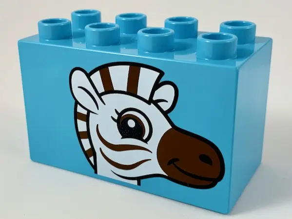 Medium Azure Duplo, Brick 2 x 4 x 2 with Zebra Head Pattern