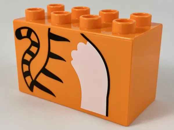 Orange Duplo, Brick 2 x 4 x 2 with Tiger Body and Tail Pattern