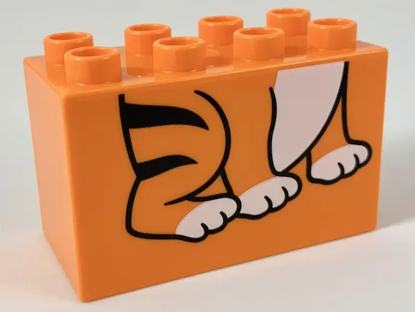 Orange Duplo, Brick 2 x 4 x 2 with Tiger Feet Pattern