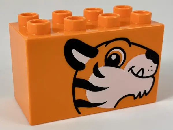 Orange Duplo, Brick 2 x 4 x 2 with Tiger Head Pattern