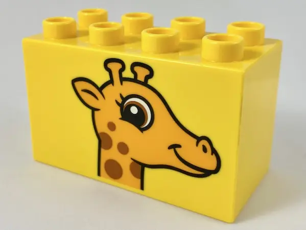 Yellow Duplo, Brick 2 x 4 x 2 with Giraffe Head Pattern
