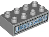 Light Bluish Gray Duplo, Brick 2 x 4 with Blue 'JURASSIC WORLD' Pattern