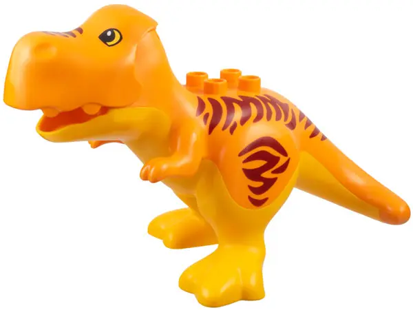 Orange Duplo Dinosaur Tyrannosaurus rex with Fixed Bright Light Orange Stomach and Legs and Printed 
