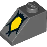 Dark Bluish Gray Slope 45 2 x 1 with Black Curved Lines Enclosing Yellow Pentagonal Shape (Monster E