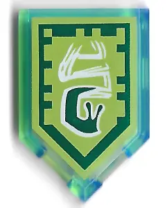 Trans-Bright Green Tile, Modified 2 x 3 Pentagonal with Nexo Power Shield Pattern - Slime Slugs