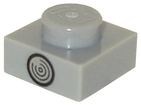 Light Bluish Gray Plate 1 x 1 with Black and Silver Circle (Direction Indicator Light) Pattern