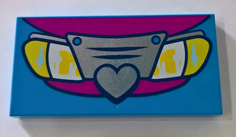 Dark Azure Tile 2 x 4 with Car Front Grille with Heart and Lights Pattern