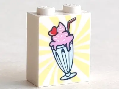 White Brick 1 x 2 x 2 with Inside Stud Holder with Bright Pink Milkshake with Red Straw and Cherry i