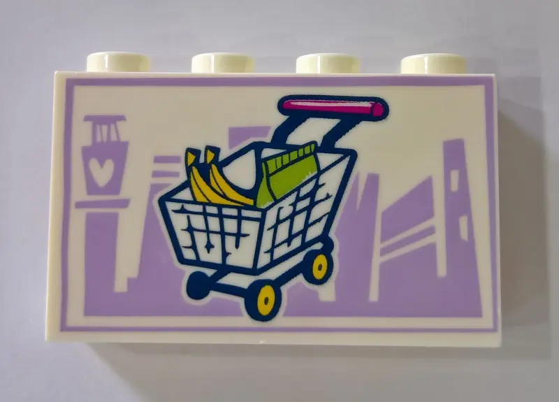 White Panel 1 x 4 x 2 with Side Supports - Hollow Studs with Shopping Cart and Lavender Skyline in B