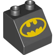 Black Duplo, Brick 2 x 2 x 1 1/2 Slope 45 with Batman Logo Pattern